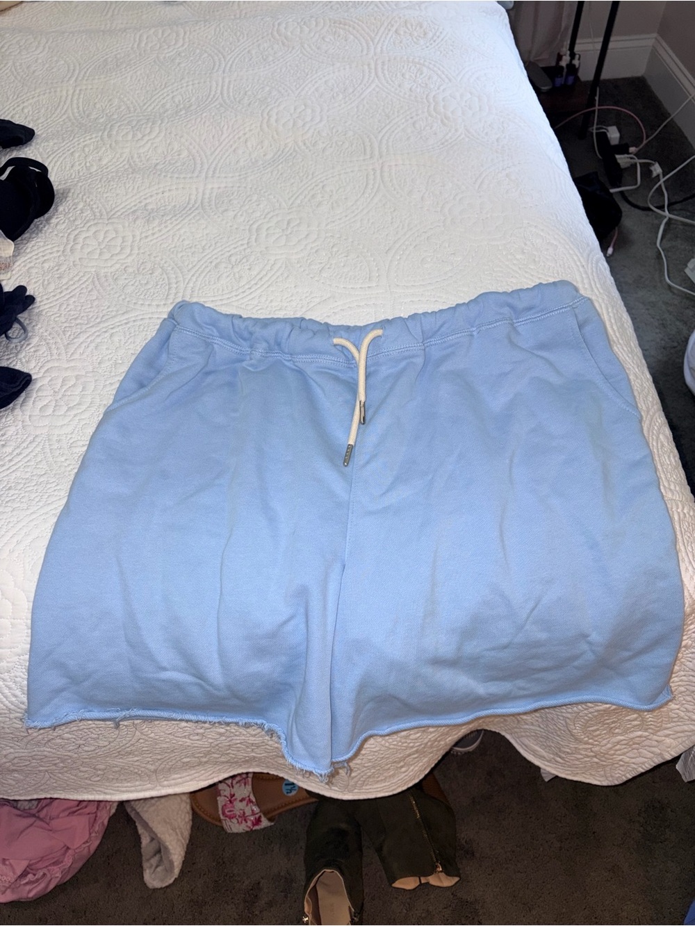 Light Blue Elastic Waist Casual Bottoms
